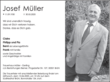 Anzeige von Josef Müller von  Schlossbote/Werbekurier 