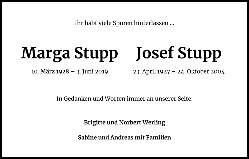  Traueranzeige für Josef Stupp vom 03.06.2020 aus Kölner Stadt-Anzeiger / Kölnische Rundschau / Express