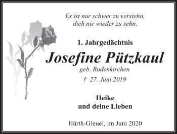 Anzeige von Josefine Pützkaul von  Wochenende 