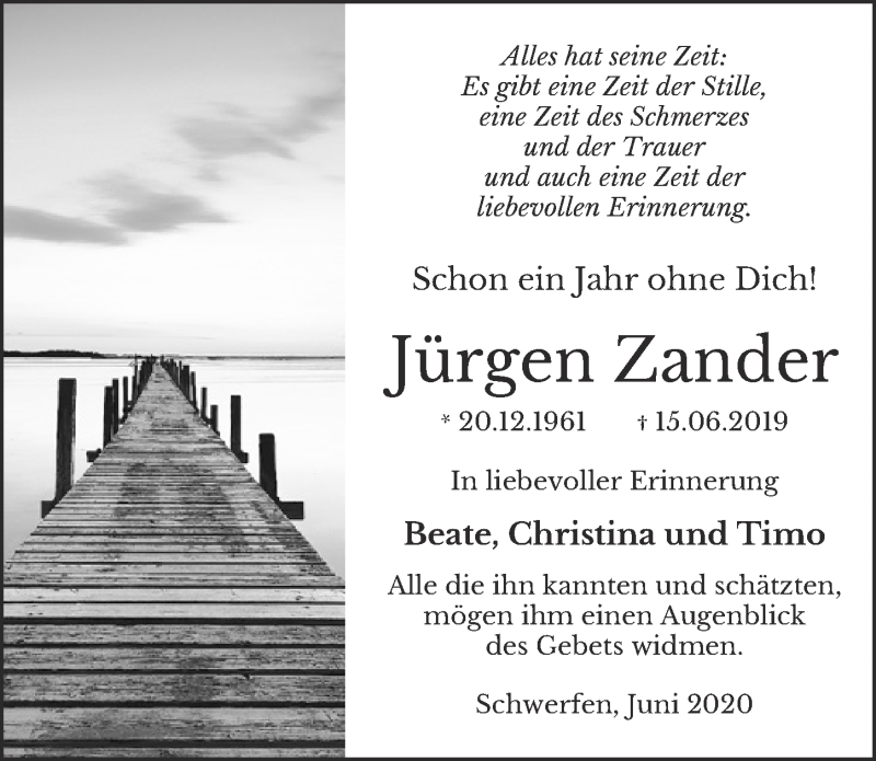  Traueranzeige für Jürgen Zander vom 13.06.2020 aus  Blickpunkt Euskirchen 