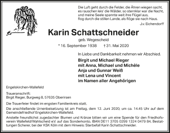 Anzeige von Karin Schattschneider von  Anzeigen Echo 