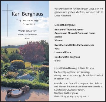 Anzeige von Karl Berghaus von Kölner Stadt-Anzeiger / Kölnische Rundschau / Express