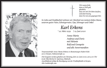 Anzeige von Karl Erkens von  Schlossbote/Werbekurier  Werbepost 