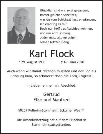 Anzeige von Karl Flock von  Wochenende 