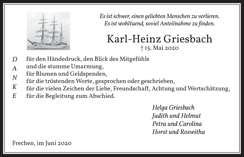  Traueranzeige für Karl-Heinz Griesbach vom 26.06.2020 aus  Wochenende 
