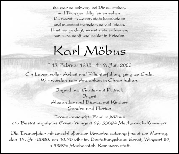 Anzeige von Karl Möbus von  Blickpunkt Euskirchen 
