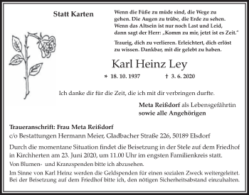 Anzeige von Karl Heinz Ley von  Werbepost 