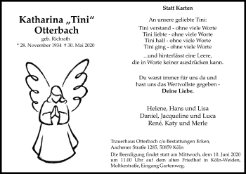 Anzeige von Katharina Otterbach von Kölner Stadt-Anzeiger / Kölnische Rundschau / Express