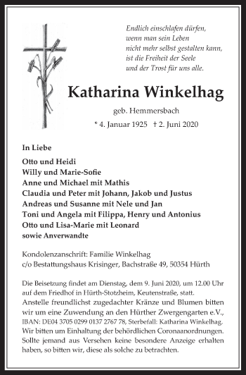 Anzeige von Katharina Winkelhag von  Wochenende 