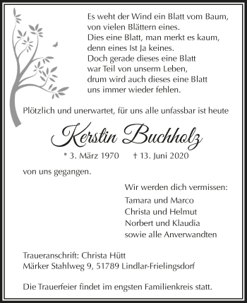 Anzeige von Kerstin Buchholz von  Anzeigen Echo 