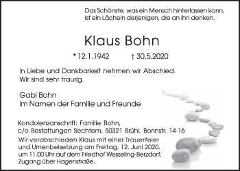 Anzeige von Klaus Bohn von  Schlossbote/Werbekurier 