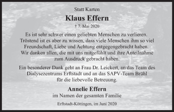 Anzeige von Klaus Effern von  Wochenende  Werbepost 