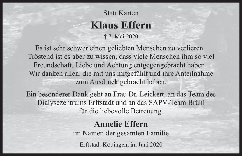  Traueranzeige für Klaus Effern vom 19.06.2020 aus  Wochenende  Werbepost 