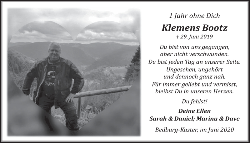  Traueranzeige für Klemens Bootz vom 26.06.2020 aus  Werbepost 