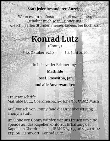 Anzeige von Konrad Lutz von Kölner Stadt-Anzeiger / Kölnische Rundschau / Express