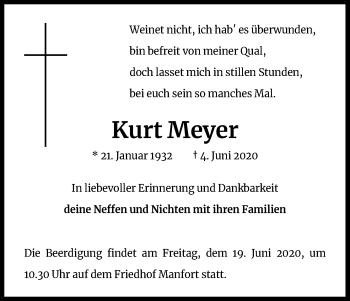 Anzeige von Kurt Meyer von Kölner Stadt-Anzeiger / Kölnische Rundschau / Express