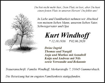 Anzeige von Kurt Windhoff von  Anzeigen Echo 