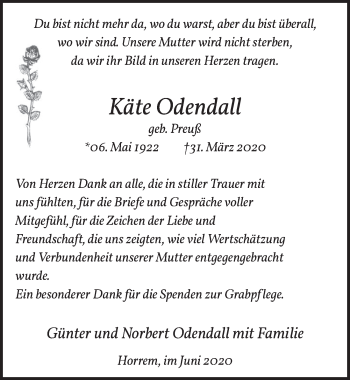 Anzeige von Käte Odendall von  Werbepost 