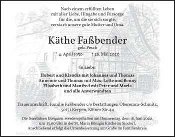 Anzeige von Käthe Faßbender von  Werbepost 