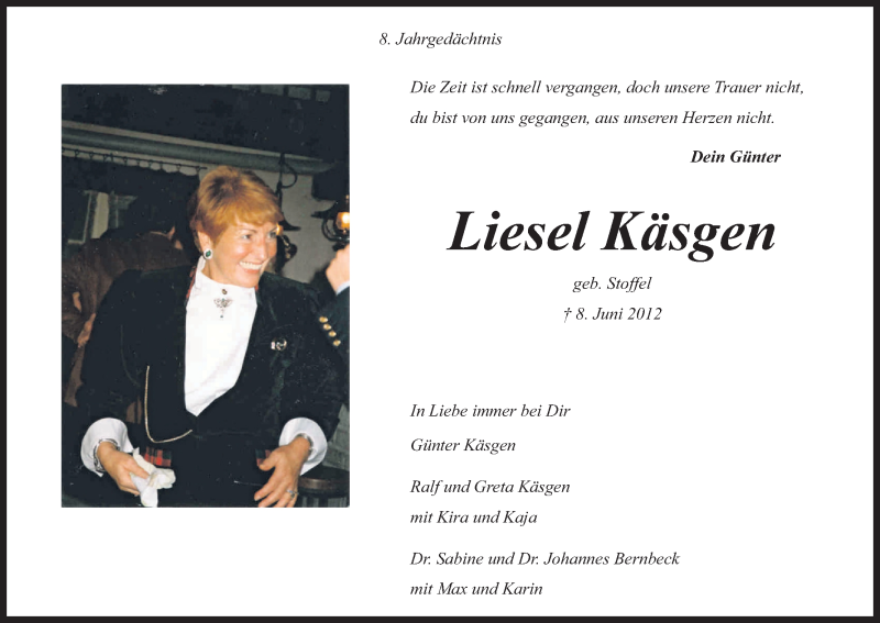  Traueranzeige für Liesel Käsgen vom 06.06.2020 aus Kölner Stadt-Anzeiger / Kölnische Rundschau / Express