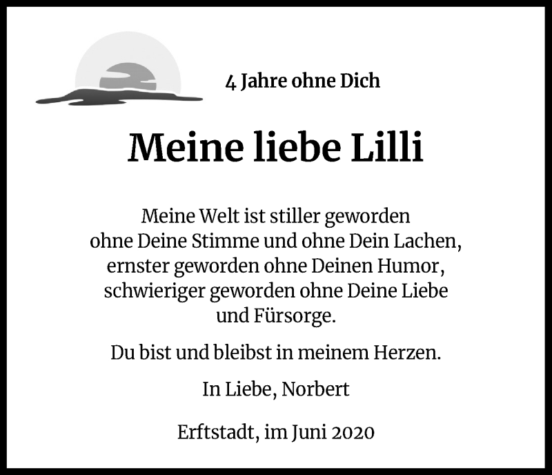  Traueranzeige für Lilli  vom 06.06.2020 aus Kölner Stadt-Anzeiger / Kölnische Rundschau / Express