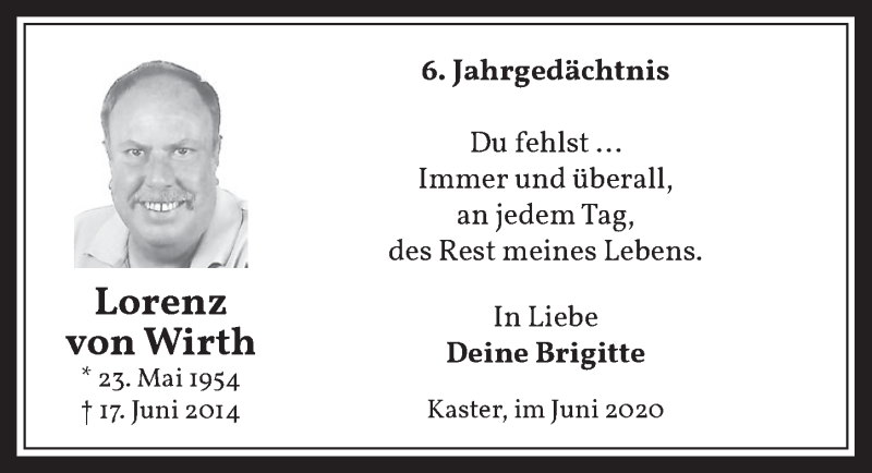  Traueranzeige für Lorenz von Wirth vom 18.07.2023 aus  Werbepost 