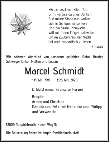 Anzeige von Marcel Schmidt von  Lokalanzeiger 