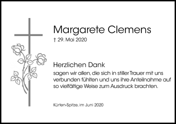 Anzeige von Margarete Clemens von Kölner Stadt-Anzeiger / Kölnische Rundschau / Express