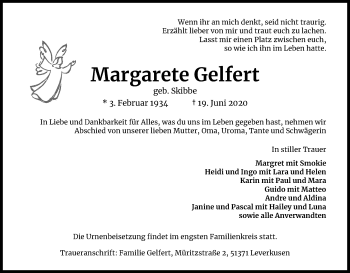 Anzeige von Margarete Gelfert von Kölner Stadt-Anzeiger / Kölnische Rundschau / Express
