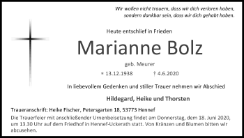 Anzeige von Marianne Bolz von Kölner Stadt-Anzeiger / Kölnische Rundschau / Express