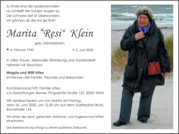 Anzeige von Marita Klein von  Schlossbote/Werbekurier 