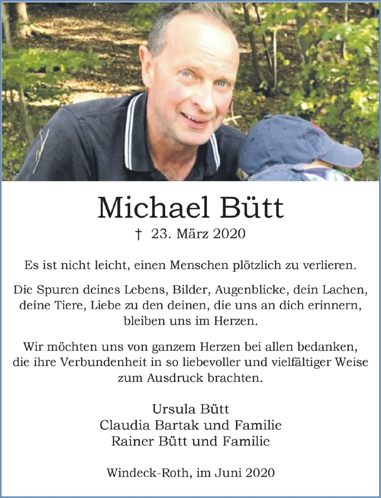  Traueranzeige für Michael Bütt vom 26.06.2020 aus  Extra Blatt 