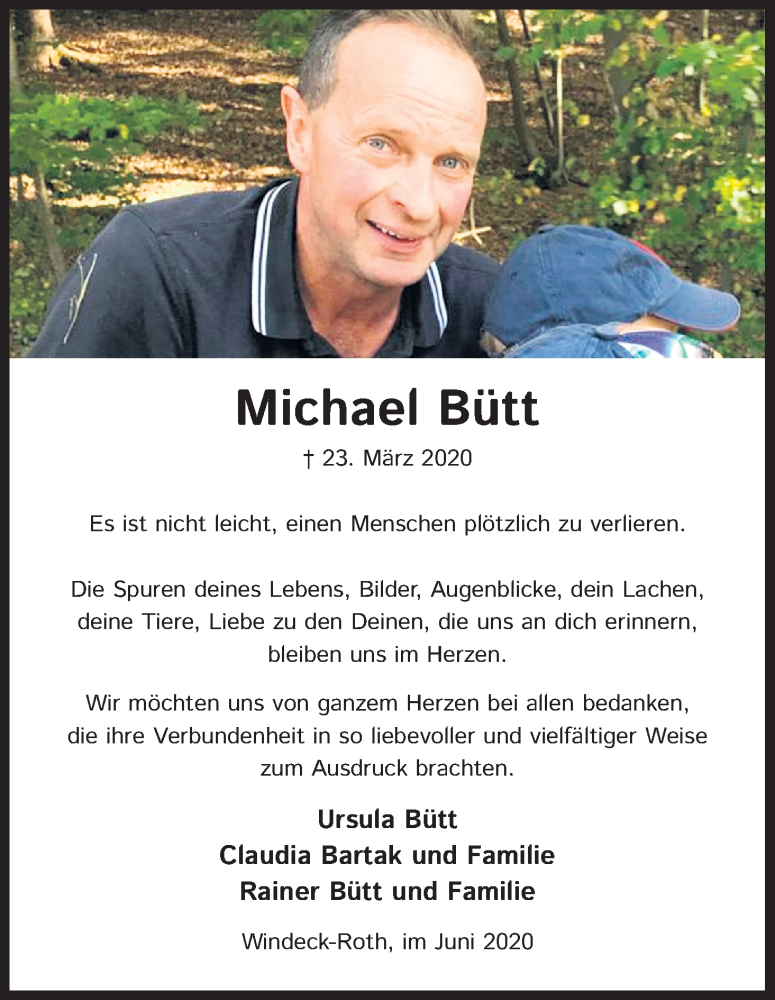  Traueranzeige für Michael Bütt vom 26.06.2020 aus Kölner Stadt-Anzeiger / Kölnische Rundschau / Express