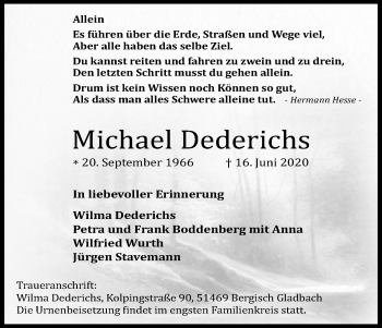 Anzeige von Michael Dederichs von Kölner Stadt-Anzeiger / Kölnische Rundschau / Express