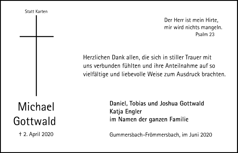  Traueranzeige für Michael Gottwald vom 05.06.2020 aus  Anzeigen Echo 