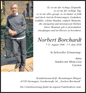 Anzeige von Norbert Borchardt von Kölner Stadt-Anzeiger / Kölnische Rundschau / Express