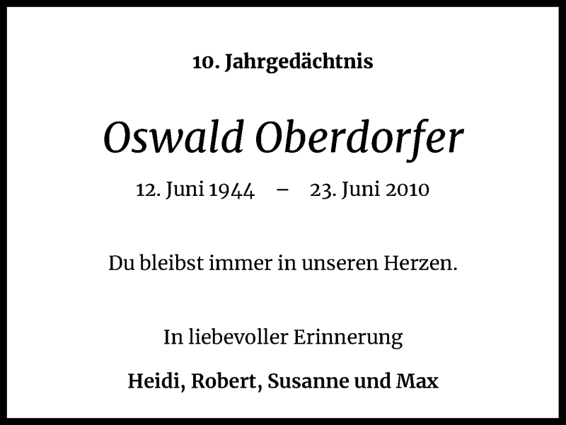  Traueranzeige für Oswald Oberdorfer vom 23.06.2020 aus Kölner Stadt-Anzeiger / Kölnische Rundschau / Express