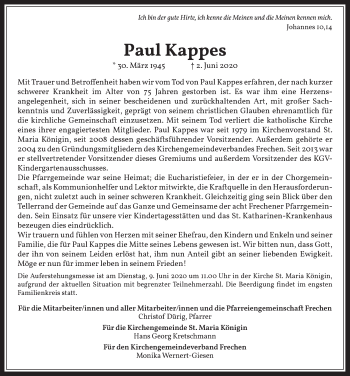 Anzeige von Paul Kappes von  Wochenende 