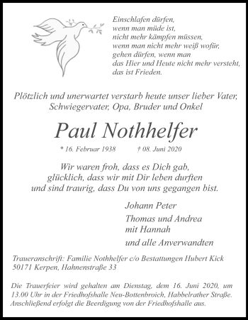 Anzeige von Paul Nothhelfer von Kölner Stadt-Anzeiger / Kölnische Rundschau / Express