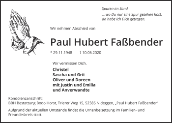 Anzeige von Paul Hubert Faßbender von  Blickpunkt Euskirchen 