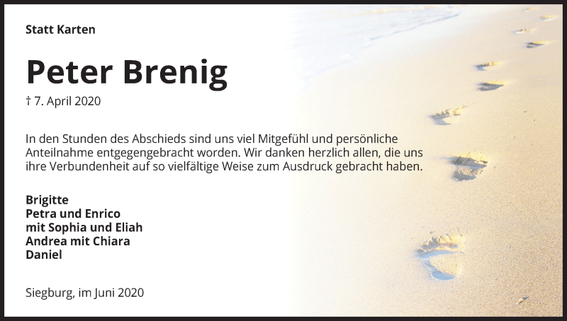  Traueranzeige für Peter Brenig vom 20.06.2020 aus Kölner Stadt-Anzeiger / Kölnische Rundschau / Express