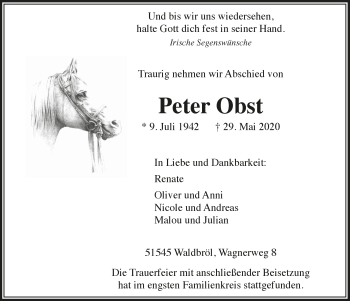 Anzeige von Peter Obst von  Lokalanzeiger 