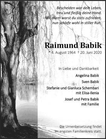 Anzeige von Raimund Babik von  Bergisches Handelsblatt 