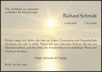Anzeige von Richard Schmidt von Kölner Stadt-Anzeiger / Kölnische Rundschau / Express