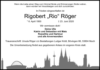 Anzeige von Rigobert  Röger von Kölner Stadt-Anzeiger / Kölnische Rundschau / Express