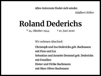 Anzeige von Roland Dederichs von Kölner Stadt-Anzeiger / Kölnische Rundschau / Express