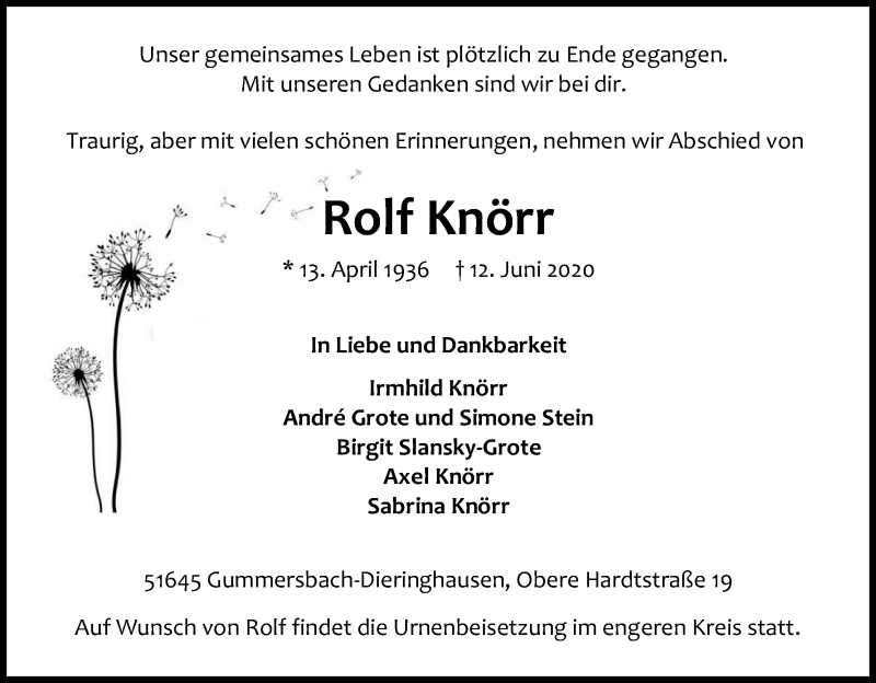  Traueranzeige für Rolf Knörr vom 20.06.2020 aus Kölner Stadt-Anzeiger / Kölnische Rundschau / Express