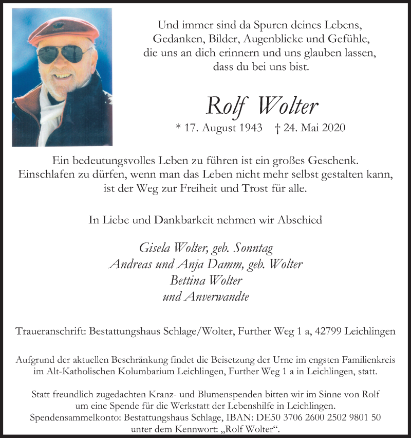  Traueranzeige für Rolf Wolter vom 03.06.2020 aus Kölner Stadt-Anzeiger / Kölnische Rundschau / Express