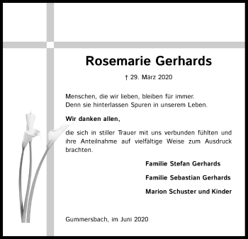 Anzeige von Rosemarie Gerhards von Kölner Stadt-Anzeiger / Kölnische Rundschau / Express