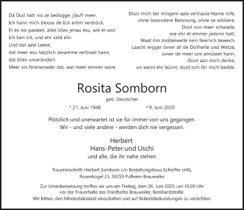 Anzeige von Rosita Somborn von  Wochenende 